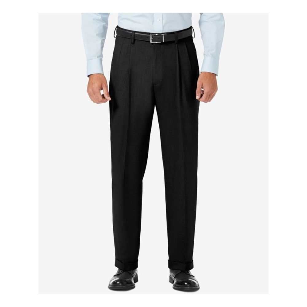 J.M. HAGGER Mens Black Expandable Waist Pleated Classic Fit Pants 38 X 32